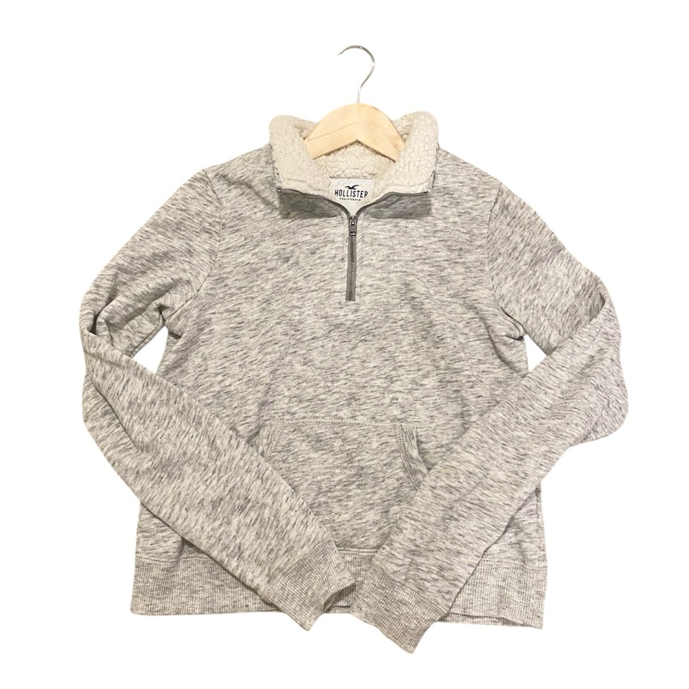 Hollister Light grey half zipped crew neck